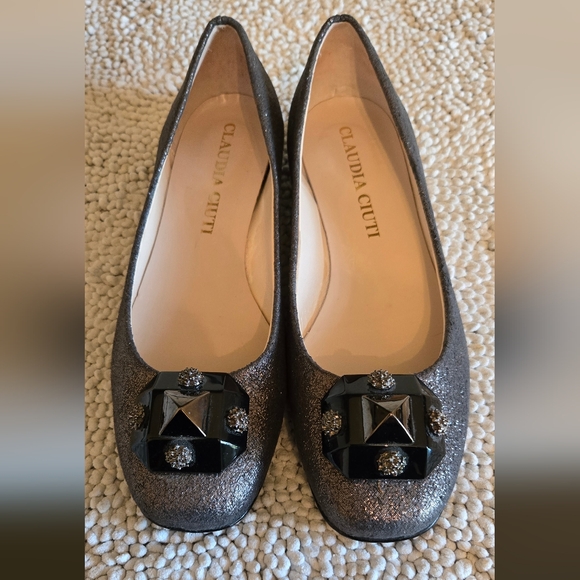 Claudia Ciuti Leather Sparkly Flats Made In Italy - Picture 2 of 6